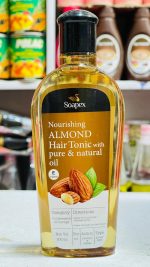 Soapex Nourishing Almond Hair Tonic with pure natural oil, 200ml from Iran. Premium cold-pressed oil therapy by Kafsaz Shargh Company enriched with Vitamin E for strong, shiny, and healthy hair growth.